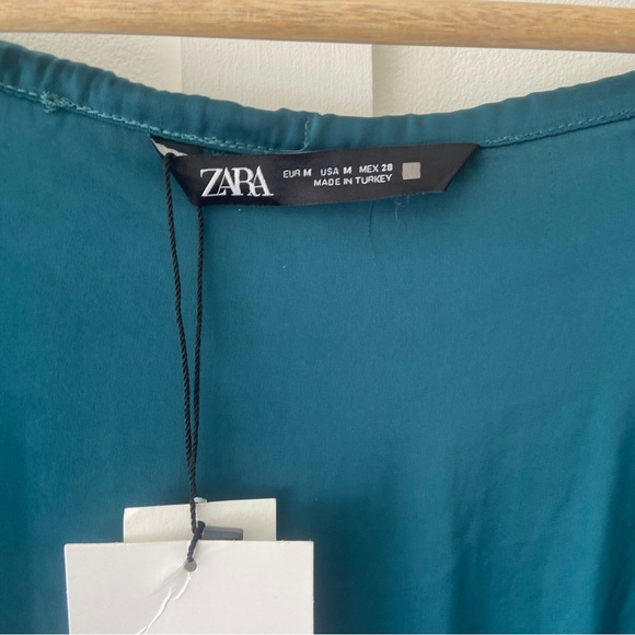 Zara Satin Teal Jumpsuit with elastic waist, wide leg - Size M - Picture 2 of 10
